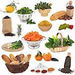 Large food collection high in antioxidants and vitamins isolated over white background.