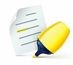 Vector illustration of cool fat yellow marker with office paper notes