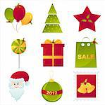 set of 9 colorful christmas icons