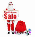 Santa claus showing bulletin board with After Christmas Sale inscription