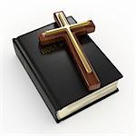 3D Illustration of a Bible and a Cross
