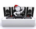 3D render of a Christmas DJ mixing records on turntables