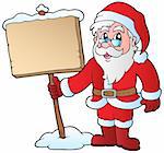 Santa Claus holding wooden board - vector illustration.
