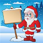 Scene with Santa Claus and board - vector illustration.