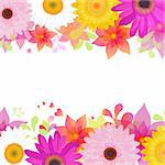 Flower Background With Gerbers And Leafs, Isolated On White Background, Vector Illustration