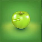 Green Apple With Organic Label, Vector Illustration