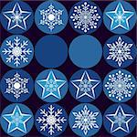Christmas greeting card with snowflakes and star on blue background