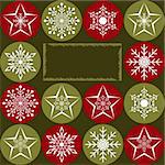 Christmas greeting card with snowflakes and star on red green background