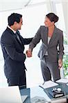 Young business partner shaking hands after closing a deal