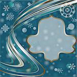 Christmas dark blue frame with translucent silvery wave line and balls and snowflakes (vector EPS 10)