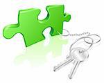 Key attached to jigsaw piece. Concept for solution to a problem