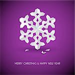 Vector white paper christmas snowflake on a purple background