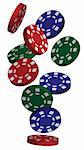 Illustration of Falling Red, Blue and Green Poker Chips Isolated on White