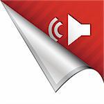Volume or mute media player icon on vector peeled corner tab suitable for use in print, on websites, or in advertising materials.