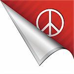 Peace sign icon on vector peeled corner tab suitable for use in print, on websites, or in advertising materials.