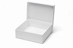 Open empty white gift box with lid on isolated background