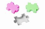 Plastic jigsaw puzzles on white background