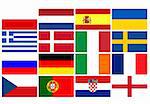 National team flags European football championship 2012. Flags from all 16 participating countries, sorted vertically according to groups