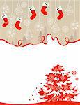 Christmas greeting card with hanging santa socks and ribbon