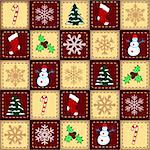 christmas elements over red and beige checked background