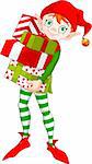 Christmas Elf holding a pile of gifts