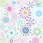 Christmas seamless pattern with variegated colorful snowflakes and stars (vector)