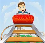 Illustration of a business man looking very scared on a roller coaster