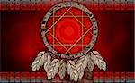 Native American dreamcatcher on red background