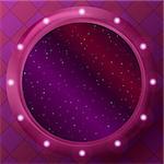 Abstract background, red space with stars in round window porthole. Vector