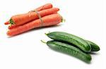 Carrots and Lebanese Cucumbers on White Background