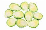 Slices of Brussel Sprouts on White Background