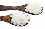 Wooden Spoons with Rice on White Background