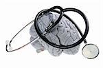 Brain and Stethoscope on White Background