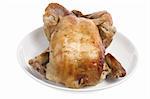 Roast Chicken on Plate with White Background