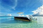 Beautiful beach with motor boat at Boracay island, Philippines