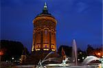 the water tower in Mannheim at night