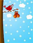 Christmas Partridge on a Pear Tree Winter Scene Illustration