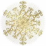 Gold vintage snowflake with rays on white background (vector)