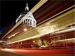 St Paul's cathedral with blurred bus trail at night