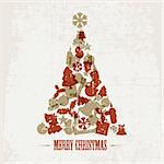 Vintage Vector christmas tree made from various shapes (red and golden)
