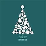 Vector christmas tree made from various shapes (white and teal version)