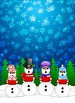 Snowman Carolers Singing Christmas Songs with Snowing Winter Scene Illustration