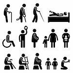 A set of pictogram showing the people in needs of priority.