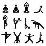 A set of pictogram about yoga and meditation.