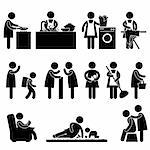 A set of pictogram about a woman daily activity.