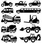 A set of transportation type and construction vehicles.