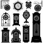 A set of antique old clocks design in detail.