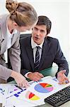 Portrait of a business team studying statistics with a computer in a meeting room