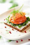 smoked salmon with dill and pink peppercorns on wholemeal bread