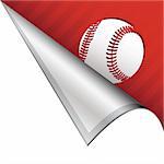 Baseball sports icon on vector peeled corner tab suitable for use in print, on websites, or in advertising materials.